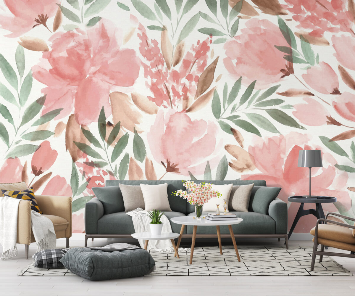 Pink Peony Watercolor Wallpaper : Blush Floral Mural