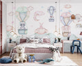 Hot Air Balloon Bunny Wallpaper : Pastel Nursery Clouds Mural