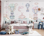Hot Air Balloon Bunny Wallpaper : Pastel Nursery Clouds Mural