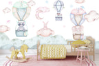 Hot Air Balloon Bunny Wallpaper : Pastel Nursery Clouds Mural - View 5