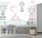 Hot Air Balloon Bunny Wallpaper : Pastel Nursery Clouds Mural - View 4