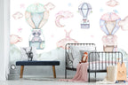 Hot Air Balloon Bunny Wallpaper : Pastel Nursery Clouds Mural - View 3
