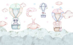 Hot Air Balloon Bunny Wallpaper : Pastel Nursery Clouds Mural - flat design