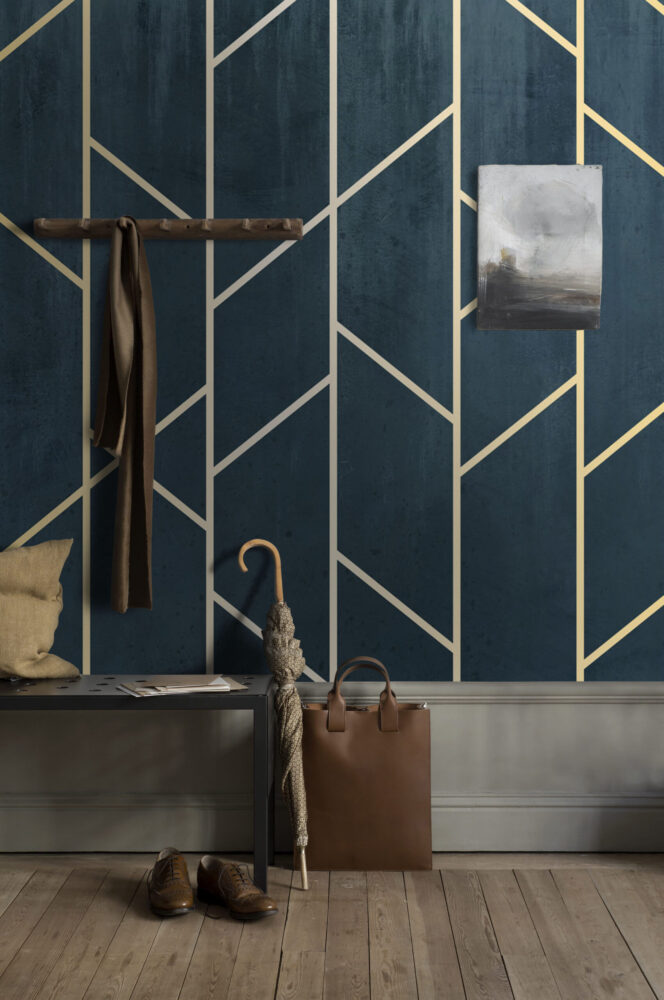 Navy and Gold Geometric Wallpaper : Art Deco Lines Mural - View 4