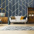 Navy and Gold Geometric Wallpaper : Art Deco Lines Mural