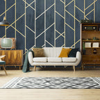 Navy and Gold Geometric Wallpaper : Art Deco Lines Mural