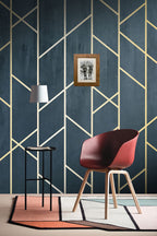 Navy and Gold Geometric Wallpaper : Art Deco Lines Mural - View 5