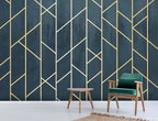 Navy and Gold Geometric Wallpaper : Art Deco Lines Mural - View 2