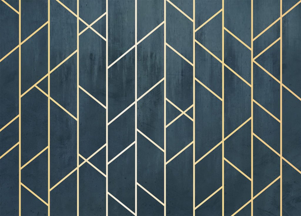 Navy and Gold Geometric Wallpaper : Art Deco Lines Mural - flat design