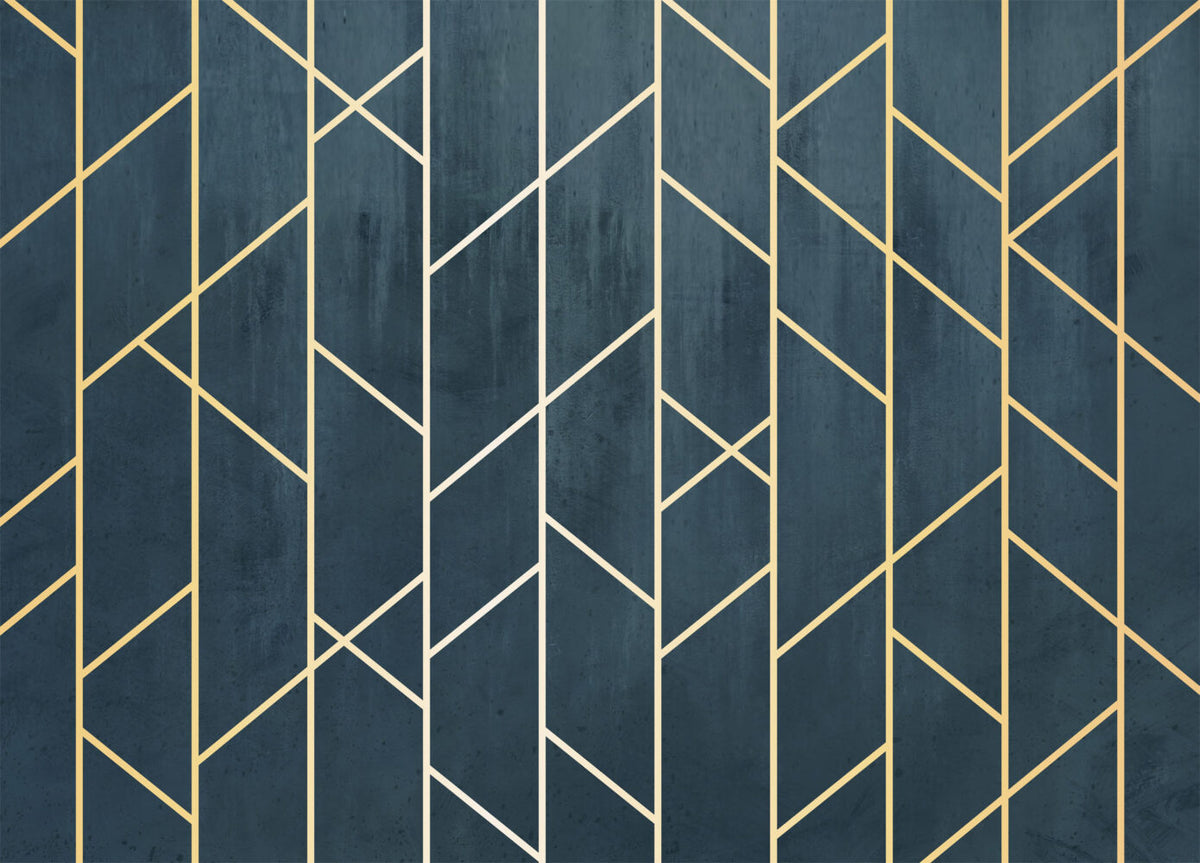 Navy and Gold Geometric Wallpaper : Art Deco Lines Mural - flat design