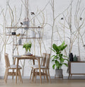 Bare Branch Wallpaper : Birds On Winter Twigs Mural