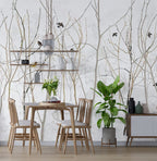 Bare Branch Wallpaper : Birds On Winter Twigs Mural