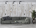 Bare Branch Wallpaper : Birds On Winter Twigs Mural - View 4