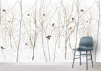 Bare Branch Wallpaper : Birds On Winter Twigs Mural - View 3
