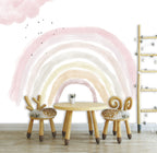 Pastel Watercolor Rainbow Wallpaper : Pink Cloud Nursery Mural - View 5