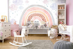 Boho Rainbow Heart Wallpaper : Watercolor Clouds Nursery Mural - View 2