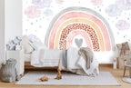 Boho Rainbow Heart Wallpaper : Watercolor Clouds Nursery Mural - View 5