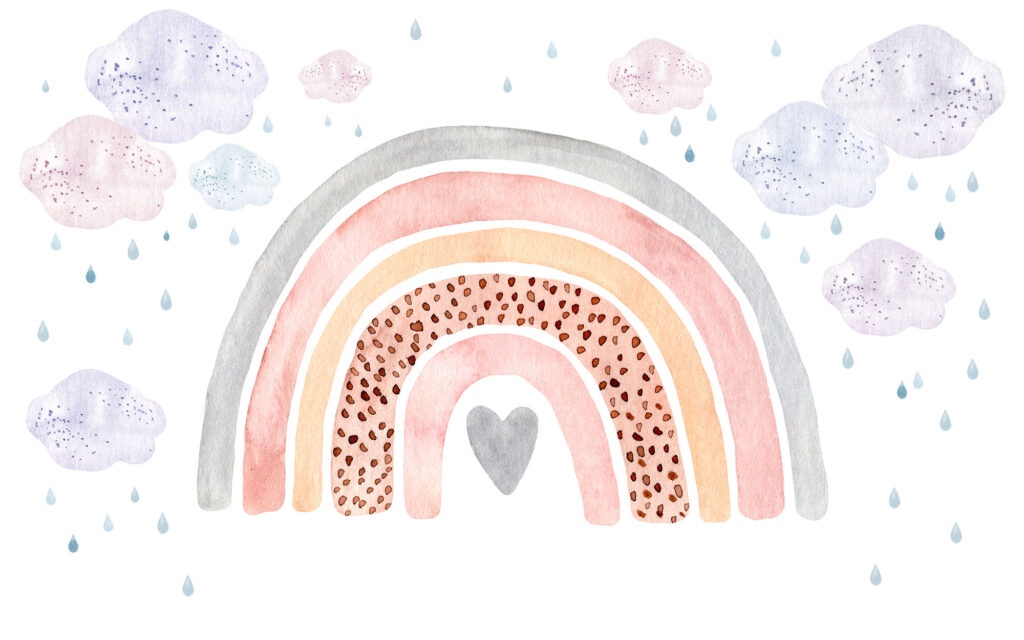 Boho Rainbow Heart Wallpaper : Watercolor Clouds Nursery Mural - flat design