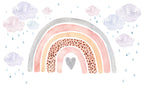 Boho Rainbow Heart Wallpaper : Watercolor Clouds Nursery Mural - flat design