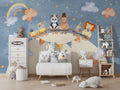 Animal Train Planet Wallpaper : Kids Bunting Sky Mural