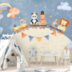 Animal Train Planet Wallpaper : Kids Bunting Sky Mural - View 5