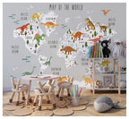 Dinosaur World Map Wallpaper : Kids Grey Map Mural - View 2