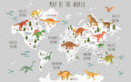 Dinosaur World Map Wallpaper : Kids Grey Map Mural - flat design