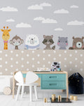 Peeking Animals Wallpaper : Polka Dot Nursery Mural