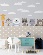 Peeking Animals Wallpaper : Polka Dot Nursery Mural