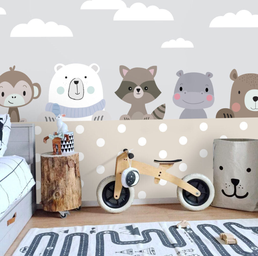 Peeking Animals Wallpaper : Polka Dot Nursery Mural - View 5