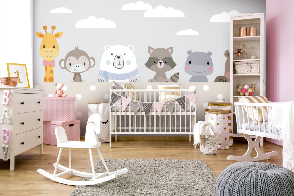 Peeking Animals Wallpaper : Polka Dot Nursery Mural - View 3