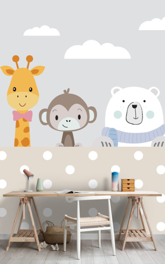 Peeking Animals Wallpaper : Polka Dot Nursery Mural - View 4
