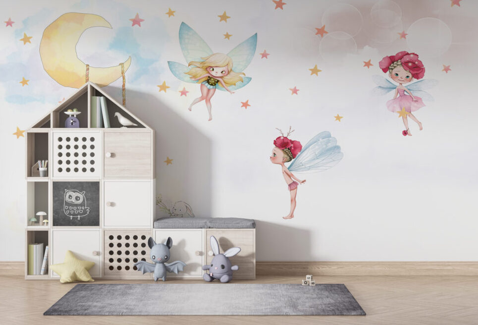 Fairy Moon Swing Wallpaper : Starry Nursery Mural