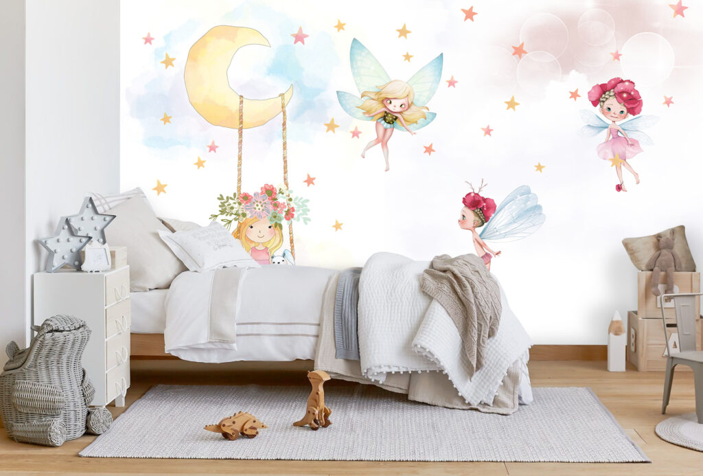 Fairy Moon Swing Wallpaper : Starry Nursery Mural - View 4