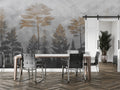 Misty Pine Forest Wallpaper : Grey and Gold Trees Mural