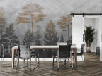 Misty Pine Forest Wallpaper : Grey and Gold Trees Mural
