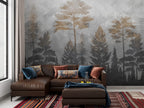 Misty Pine Forest Wallpaper : Grey and Gold Trees Mural - View 2