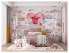 Heart Hot Air Balloon Wallpaper : Pastel Clouds Nursery Mural - View 3
