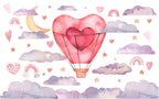 Heart Hot Air Balloon Wallpaper : Pastel Clouds Nursery Mural - flat design