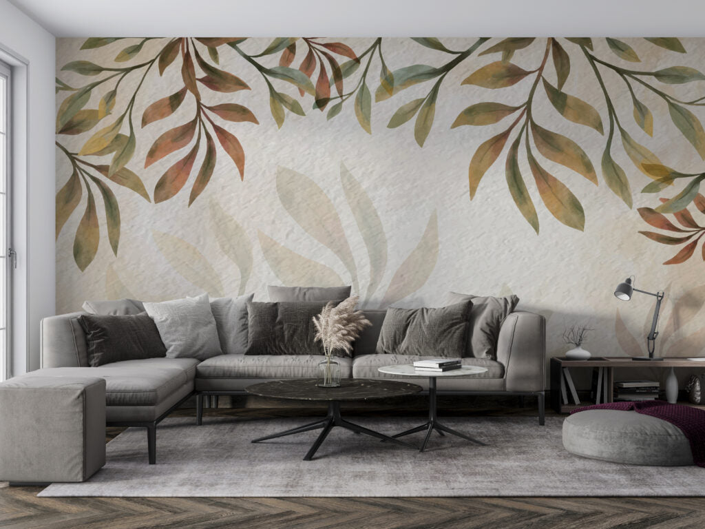 Autumn Leaf Shadow Wallpaper : Neutral Botanical Mural