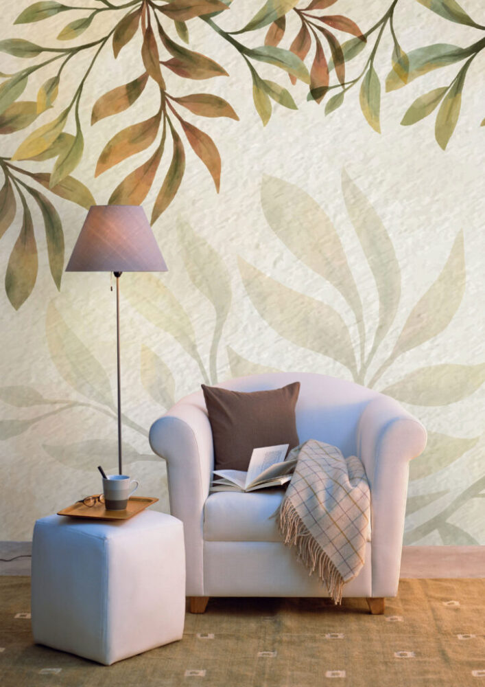 Autumn Leaf Shadow Wallpaper : Neutral Botanical Mural - View 2