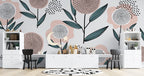Scandi Dandelion Flower Wallpaper : Pink and Teal Kids Mural - View 2