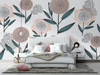 Scandi Dandelion Flower Wallpaper : Pink and Teal Kids Mural - View 3
