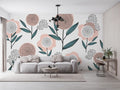 Scandi Dandelion Flower Wallpaper : Pink and Teal Kids Mural