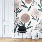 Scandi Dandelion Flower Wallpaper : Pink and Teal Kids Mural - View 5