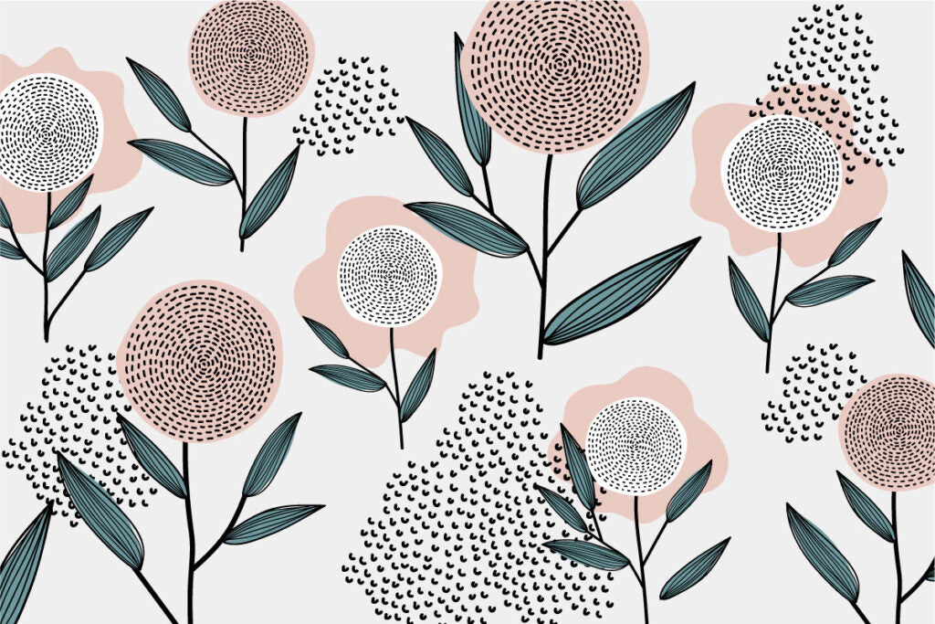 Scandi Dandelion Flower Wallpaper : Pink and Teal Kids Mural - flat design