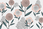 Scandi Dandelion Flower Wallpaper : Pink and Teal Kids Mural - flat design