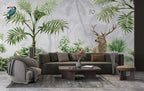 Misty Forest Deer Wallpaper : Tropical Plants Mural - View 6