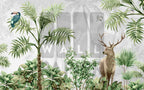 Misty Forest Deer Wallpaper : Tropical Plants Mural - View 2