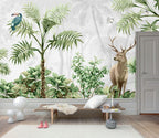 Misty Forest Deer Wallpaper : Tropical Plants Mural - View 5